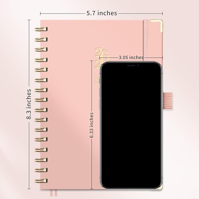 Academic Planner 2026-2027, Weekly and Monthly, A5 Size (5.7" x 8.3"), July 2026 - June 2027, To-do List for Tracking, for School, Home, Office, Hardcover, 12-Month Tabs (Pink)