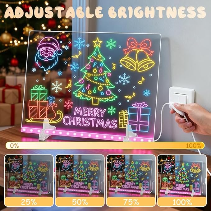 Lumiboard Led Drawing Board 13.7" x 10", Acrylic Dry Erase Board with 4 Lighting Modes & 7 Colors, Comes with Adapter, Hanging Chain, Stand, 7 Markers & Spray Bottle