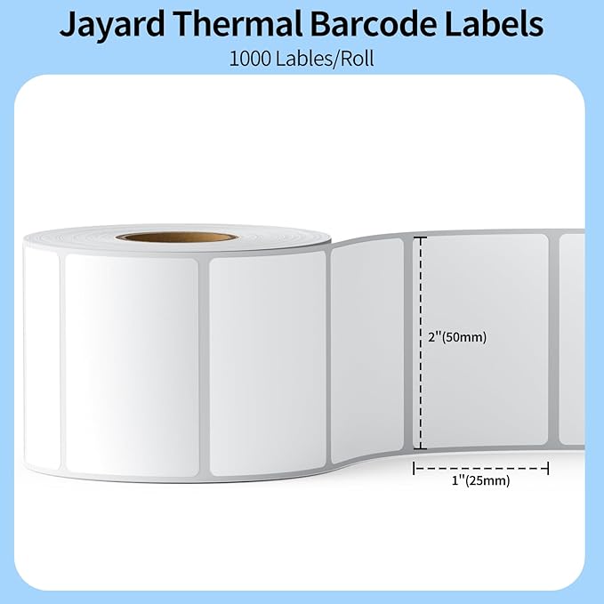 Direct Thermal Label 2x1, Thermal Labels for Barcodes, Return Address, File Folders - Barcode Stickers Compatible with Rollo, Munbyn, Zebra, Godex - 1Roll, 1000 Lable, White Sticker Labels
