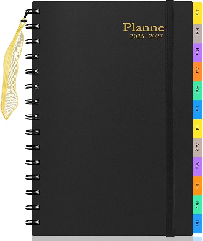 Planner 2026-2027, 18-Monthly Weekly and Monthly Planner Calendar, Includes January 2026 - June 2027, 5.7" x 8.3", Colorful Laminated Tabs, Flexible Cover, Wirebound, Black