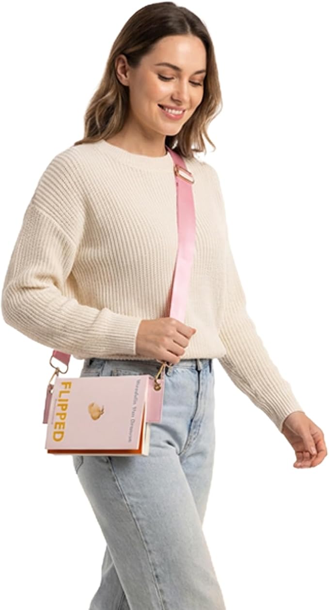 TIDOIRSA Detachable Strap Embroidered Leather Bookmarks Carrier for Woman,Readers,Book Lovers (Pink)