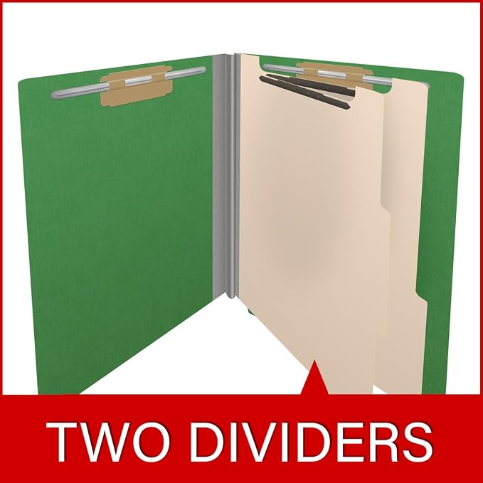 25 Pt. Pressboard Classification Folders, Full Cut End Tab, Letter Size, 2 Dividers, Moss Green (Box of 10)