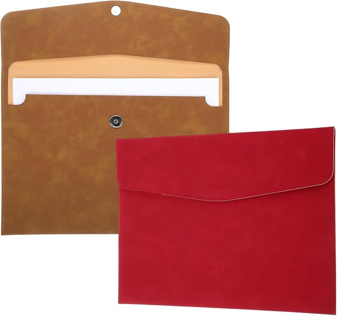 PATIKIL 2Pcs PU Leather File Folders, 13x9 A4 Document Holder Waterproof Envelope Folder with Snap Closure, Portable Portfolio Organizer Case for Paper Receipt, Brown/Red