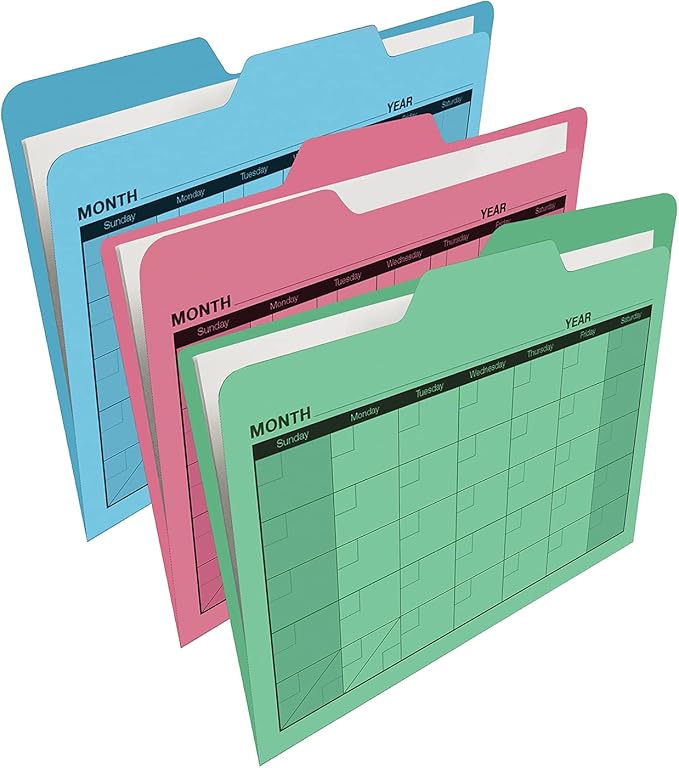 Find It File Folders - Pack of 12 Tabbed, Letter Size Calendar Filing Folders for Office, School and Home Organization, Back to School Supplies for College Students - Assorted Colors