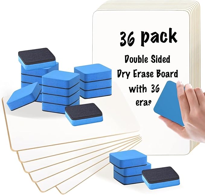 36 Pack Dry Erase Board, 9"x12" Double-Sided White Board with 36 Erasers for Students, Portable & Reusable Small White Lapboards Bulk for Teacher Classroom Homeschool Office School Supplies