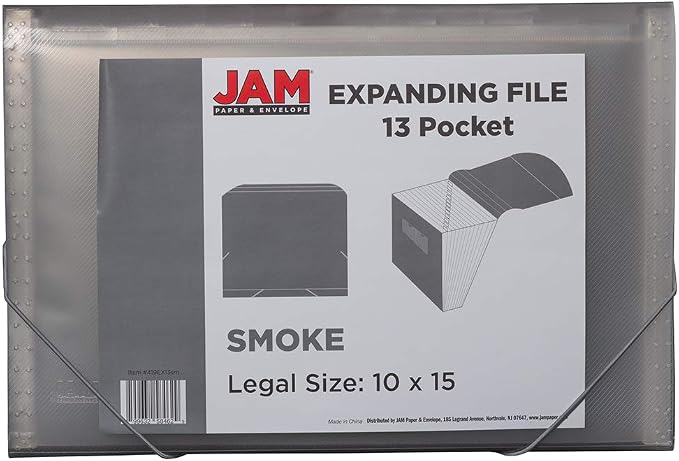 JAM PAPER Accordion Folders - 13 Pocket Plastic Expanding File - Legal Size - 10 x 15 - Smoke Grey - 2/Pack