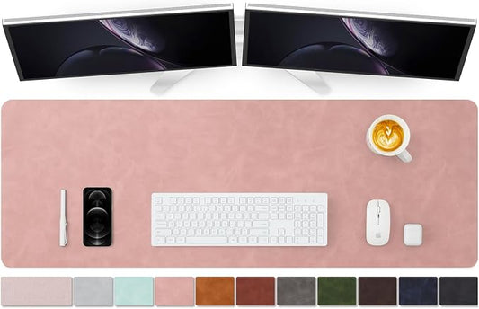 Distressed Leather Desk Mat - Non-Slip PU Desk Pad for Office and Home - Desk Organization and Accessories - Ideal for Large Mouse Pad and Desk Mats on Top of Desks(Dusty Rose,47.2"x 17")