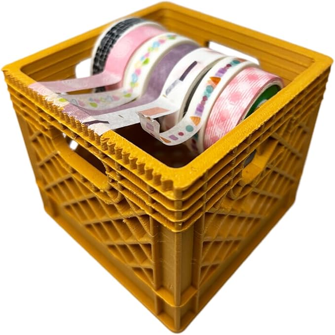 Mini Milk Crate Washi Tape Dispenser - Cute Art Wrapping Paper Cutter - Fun Desk Accessories- Unique Unusual Crafting Storage - Useful Novelty Practical Gag Gifts Vintage Decor Accents
