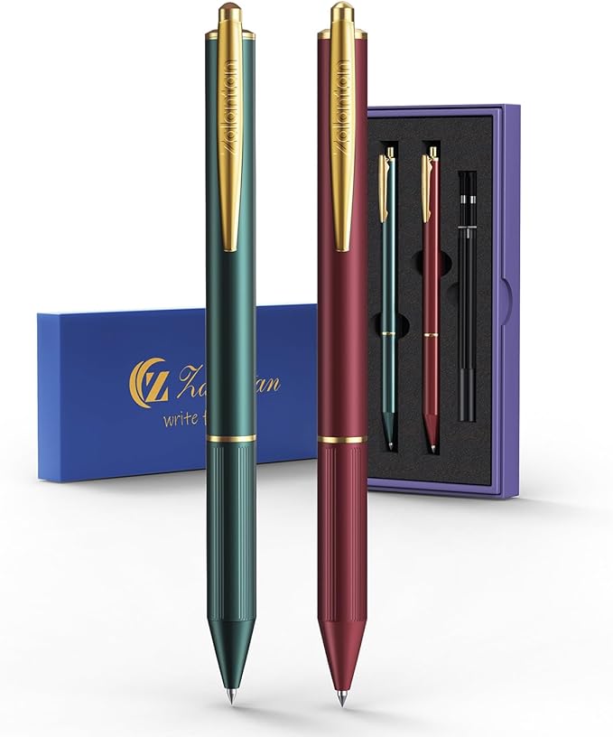 0.5MM Retractable Metal Gel Pen fancy pen Premium Metal Barrel nice pens Smooth Writing Archival Ink Leak-Proof, Ideal Gift Set - 2 Pens/Box with 2 Refills