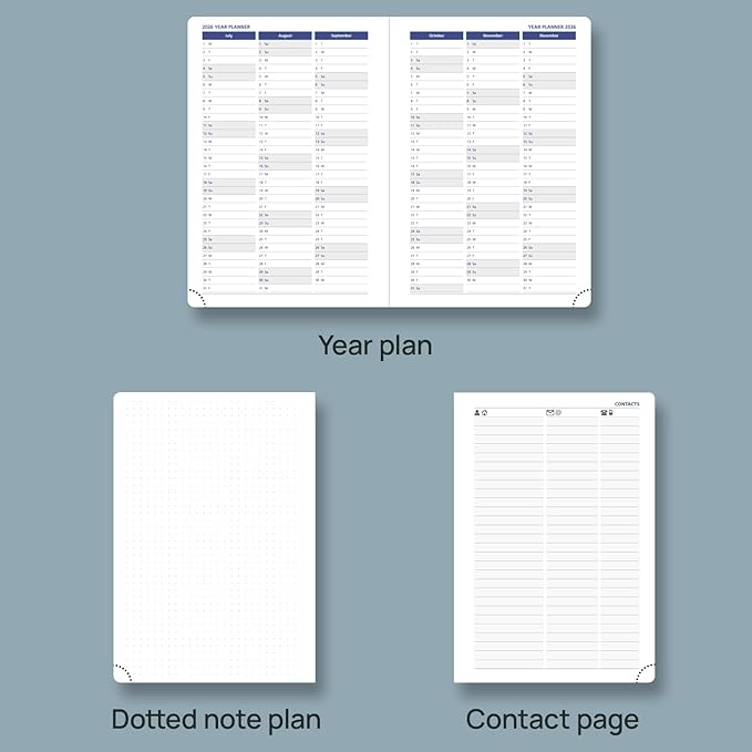 POPRUN Daily Planner 2026 (A5 Size-5.75" x 8.5") One Page Per Day Planner with Vegan Leather Hardcover - Agenda 2026 (Jan. - Dec.) Page A Day Calendar Book with Monthly Tabs, Inner Pocket - Soft Pink