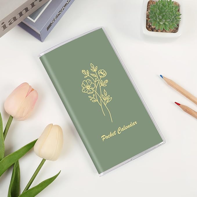 KONVINIT Pocket Calendar 2025-2027, Pocket Planner 2026-3.7" x 6.7" - Runs from July 2025 Until December 2027, Monthly Planner 2025-2027 with PVC Cover for Planning, Green