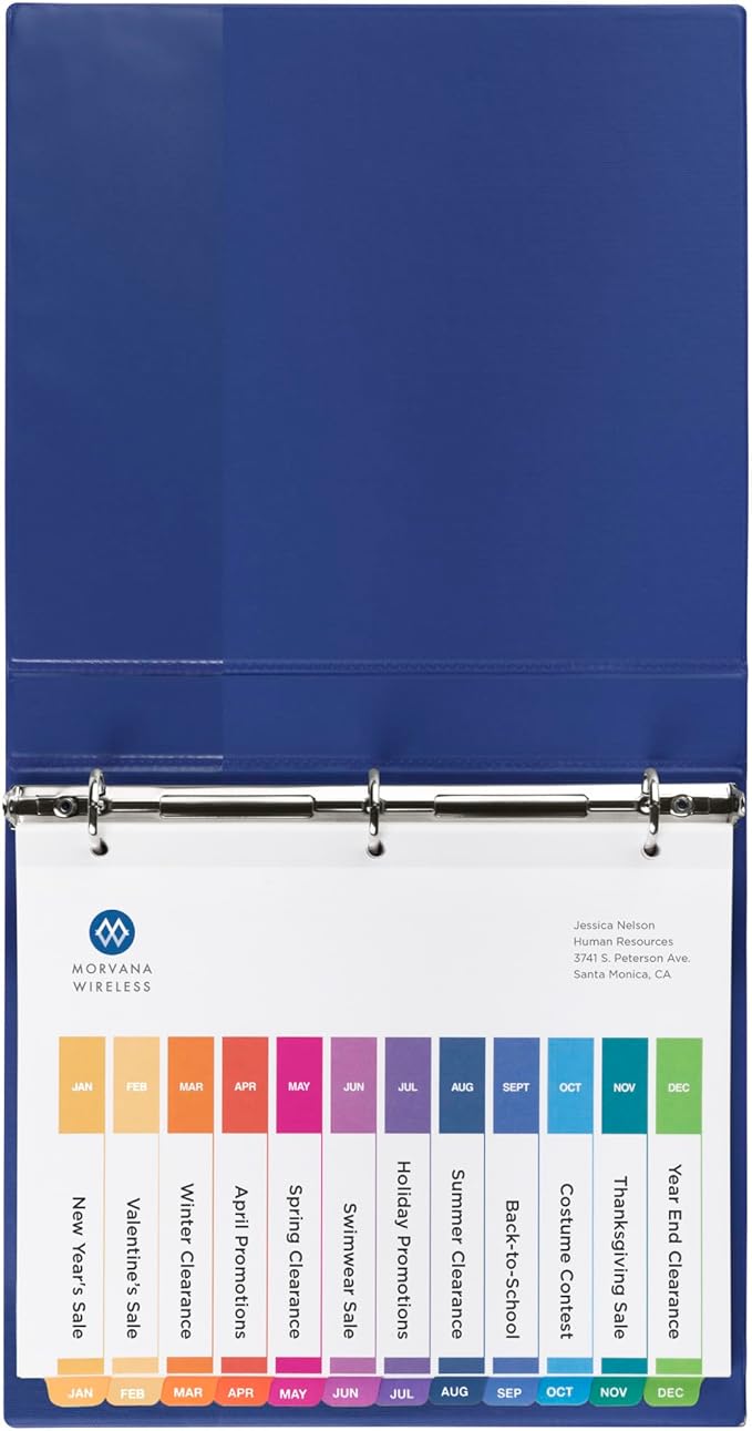 Avery Jan-Dec Dividers for 3 Ring Binders, 12 Tabs per Set, Customizable Table of Contents, Multicolor Tabs, Great for Organizing Reports, Projects, and More (6 Sets of 11830)