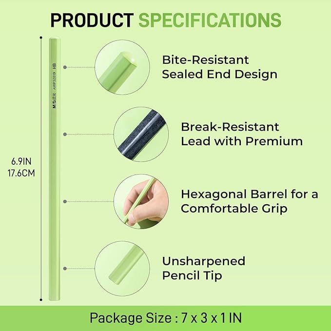 M&G Wood-Cased HB Pencils, 30 Count Green Barrel Black Wood, Hexagonal #2 HB Soft Bulk Pencils for School, Office, Unsharpened, No Eraser, Anti-Bite Tip, for Writing, Drawing & Sketching