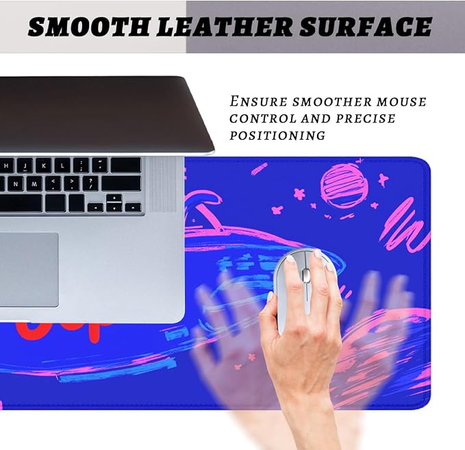 Cute Space Desk Pad Mouse Pad Cosmic Cat Neon Cartoon Extended Gaming Mousepad Mat with Stitched Edge Non-Slip Base Big Mousepad Office Home Decor for Women Girl 31.5"x11.8"