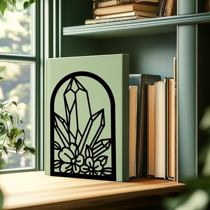 Crystal Flower Book Shelf Decorative Bookends for Shelves, Book Ends for Heavy Books, Metal Bookends for Desk Organizer, Office Library Decor Decorative Books for Home Decor