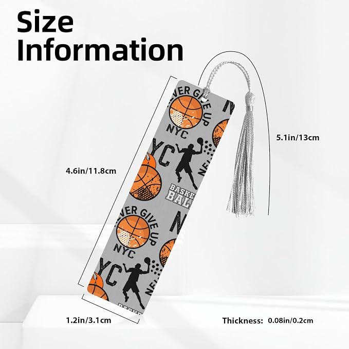 Basketball 5pcs Wood Bookmarks with Tassel for Planner Reading Book Lovers Accessory Readers Men Women 4.6 X 1.2 Inch