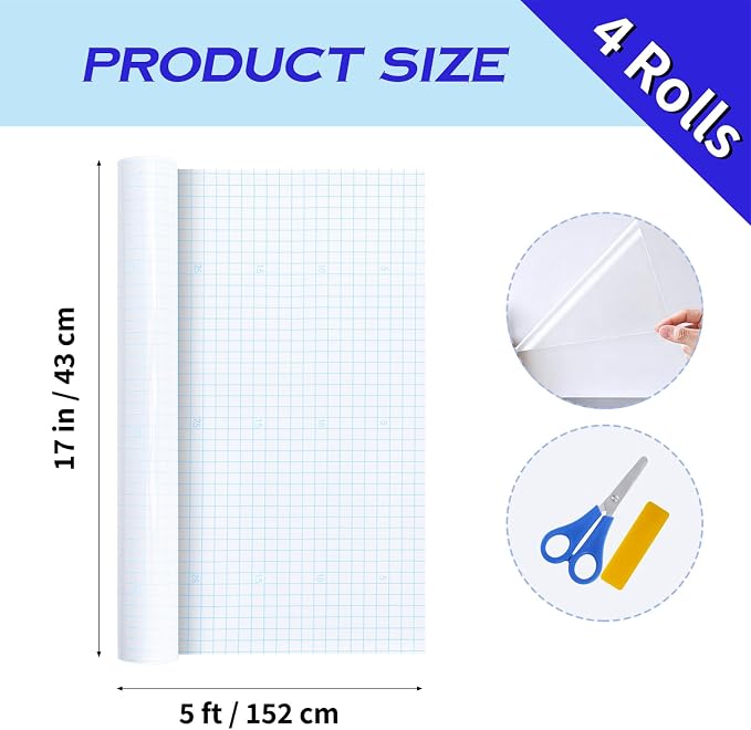 WSICSE 4 Rolls Clear Contact Paper, 17 in x 5 ft Clear Self Adhesive Book Covers Peel and Stick Paper Protector for Books Crafts Textbook Documents Home Decor