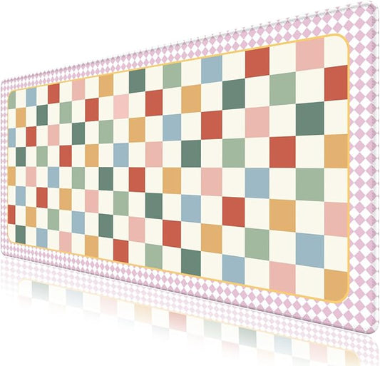 Desk Pad for Keyboard and Mouse, Large Mouse Pad for Desk, Non-Slip Keyboard Mat, Computer Mats for Desk, Cute Desk Pad with Stitched Edges for Office, Gaming I Multicolored Plaid