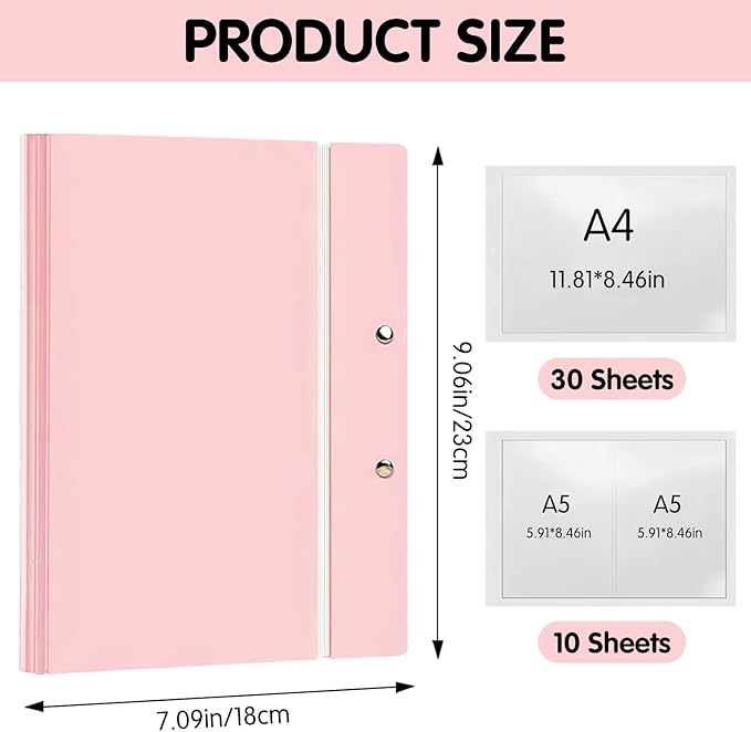 Portable Expanding File Folders, Folio Document Organizer for Letter Paper,Bill,Receipt, Detachable and Foldable File Holder 40-Page Paper Organizer with 50 Pockets(30pcs A4,20pcs A5).Pink