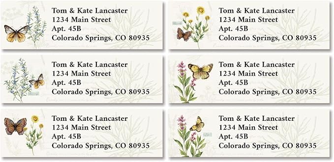 Colorful Images Butterfly Return Address Mailing Labels, Personalize with Name & Addresses, Set of Self Adhesive, Easy Peel Flat Label Sheets (Butterfly Herb Garden)
