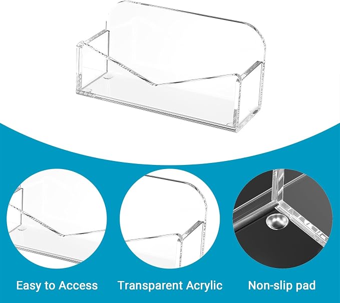 LUGUNU Acrylic Business Card Holder for Desk 2 Pack, Clear Display Stand , Holds up to 100 Cards, Modern Office Organizer for Home or Professional Workspace