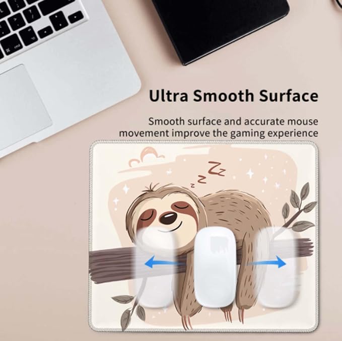 Voltique Mouse Pad Small Desk Mat, Sloth Computer Mousepad with Stitched Edges Non-Slip, Keyboard Mouse Pad for Desktop Office Desk Accessories