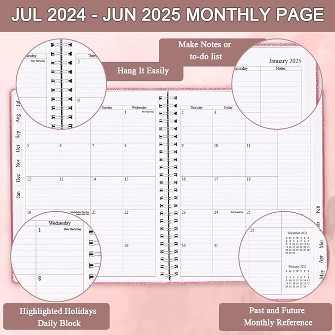 2024-2025 Planner - 2024-2025 Weekly & Monthly Planner from July 2024 - June 2025, Perfect to Organize Your Daily Life, 8.5" x 11", Rose