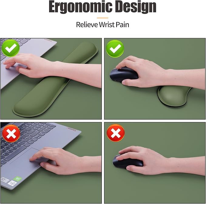 Bloss Keyboard and Mouse Wrist Rest + Leather Desk Mat, Desk Mat for Keyboard and Mouse, Desk Accessories for Women(35.4 x 15.7 Inch,Olive Green)