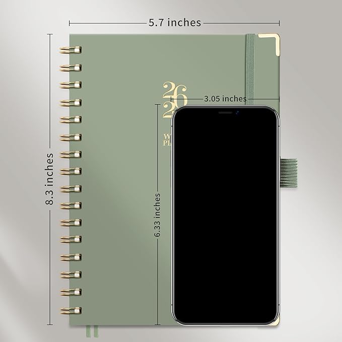 Academic Planner 2026-2027, Weekly and Monthly, A5 Size (5.7" x 8.3"), July 2026 - June 2027, To-do List for Tracking, for School, Home, Office, Hardcover, 12-Month Tabs (Light Green)