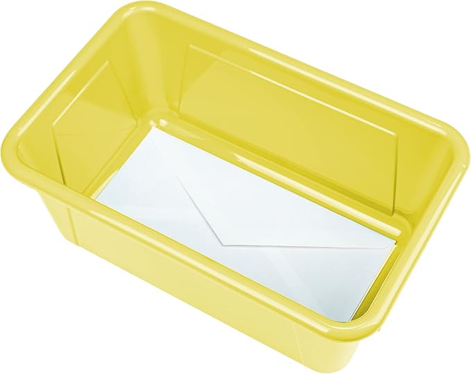 Storex Small Cubby Bins – Plastic Storage Containers for Classroom with Non-Snap Lid, 12.2 x 7.8 x 5.1 inches, Yellow, (62410U05C) (Pack of 5)
