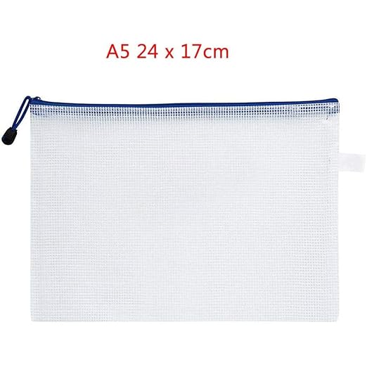 Unifizz A5 Plastic Wallets Mesh Zipper Pouch, Zip Lock Bags Document Folders Waterproof Plastic Pockets Zipper Bags Storage Bags for Office School Travel, 24 x 17cm, White, 1pcs MB27