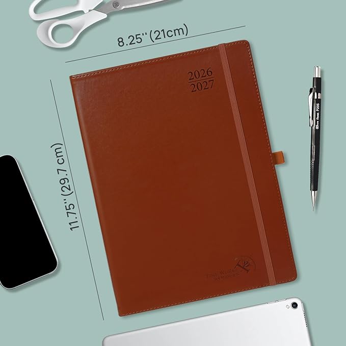 POPRUN 2026 Planner - Weekly And Monthly Planner (A4 Size 8.25'' x 11.75''), 15-Minute Hourly Planner & Appointment Book (Jan 2026 - Dec 2027), Monthly Tabs, Inner-pocket - Night Sky Navy Blue