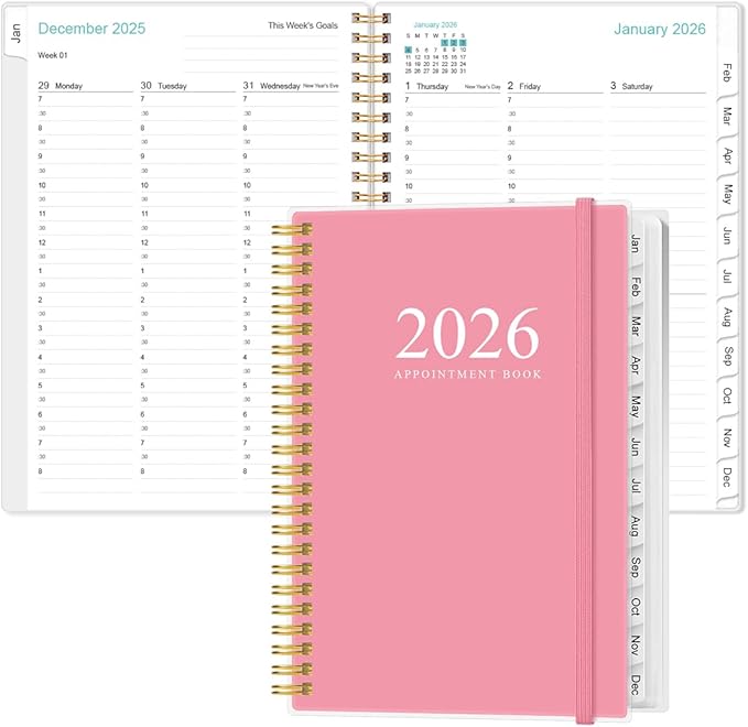 2026 Appointment Book & Planner - Hourly Planner from January 2026 -December 2026, Weekly Appointment Book 2026 with 30-Minute Interval, 6.4" x 8.5", Pink