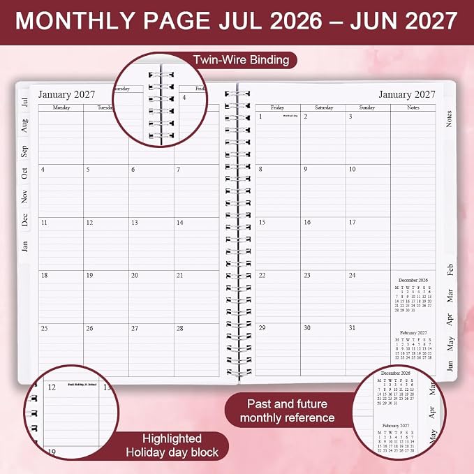 2026-2027 Planner - Academic Planner 2026 2027 for Women & Men, July 2026 - June 2027, Monthly and Weekly Calender with 12 Monthly Tabs, 6.4" x 8.5", Pink