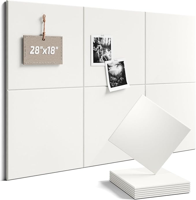 Fluxynara Felt Bulletin Board Tiles -28"x18" Cork Board Alternative for Office Decor, Push Pin Board Wall Organizer 6-Pack - Milky White
