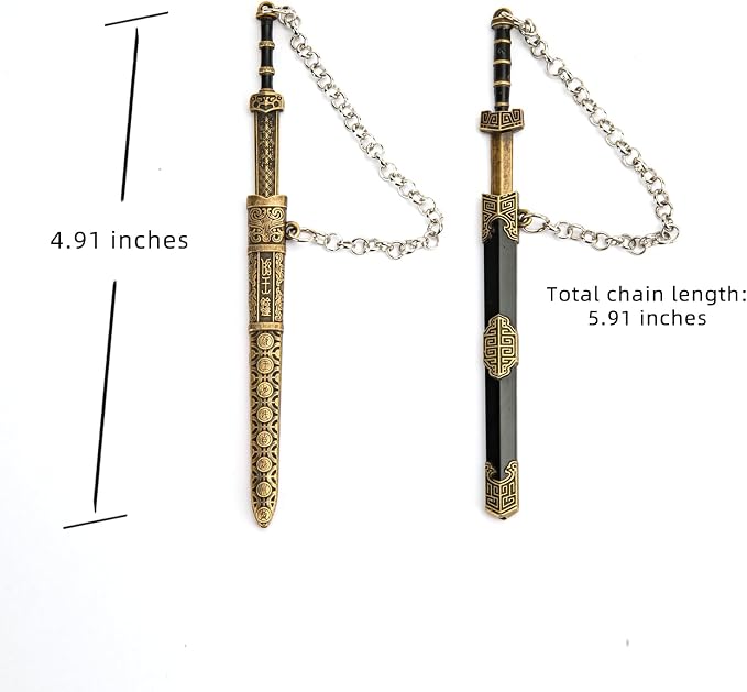 Vintage Metal Sword Bookmark with Scabbard and Link or Chain - 2 Pcs, for Reading Men, Book Reading Accessories, Gift for Teacher, Student, Office, School, Library, Bookstore (Yellow & Black)