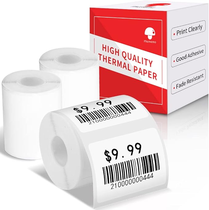 Phomemo M110 Labels Paper for M110 M120 M200 M220 M221 M150 M250 M260 M108 M100 Label Printer Square Self-Adhesive Paper Thermal Label 1.18" x 0.79" (30x20mm), 300 Labels/Roll, Black on White