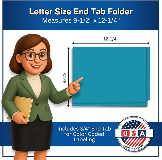 Teal File Folders, Doctor Stuff, Letter Size Reinforced End Tab Folder, 14 pt Stock, Box of 50