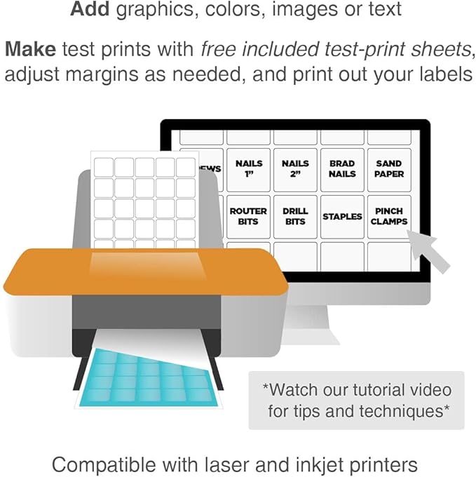 ChromaLabel 1.50 x 1.50 Inch Printable Labels, Compatible with Laser and Inkjet Printers, 750 Stickers per Pack, 25 Sheets, White