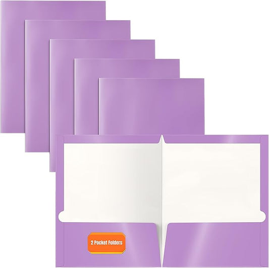 Better Office Products 2 Pocket Glossy Laminated Lavender Paper Folders, Box of 25, Letter Size, Lavender Light Purple Paper Portfolios, 25 Pack