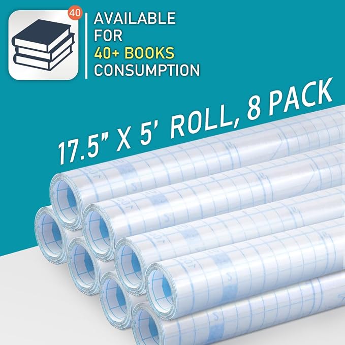 Chell 8 Pack Clear Contact Paper Roll for Books, 17.5in x 5ft Clear Self Adhesive Book Cover Paper Protector