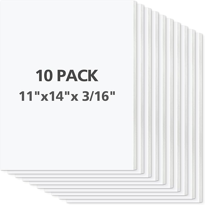 Mat Board Center Premium White Foam Core Board - 11x14 Inches, 3/16" Thick - 10 Pack, Acid-Free - Ideal for Mounting, Crafts, Art, and Presentations