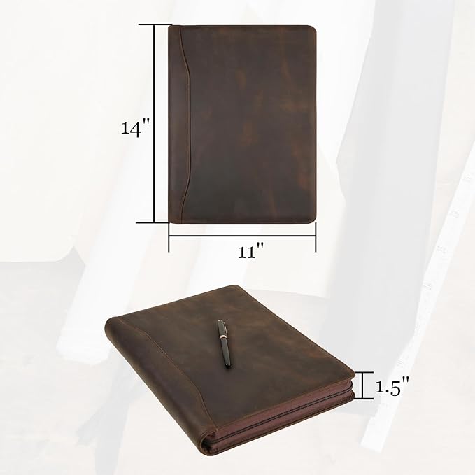 Genuine Leather Portfolio, 3 Ring Binder Padfolio, 11"×14" Padfolio Organizer, Professional Business Portfolio Binder for Men and Women