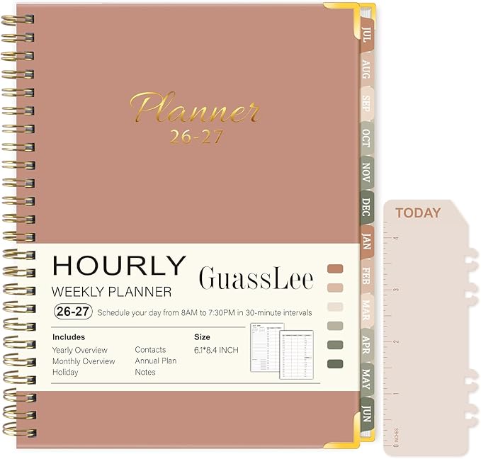 2026-2027 Academic Planner, Weekly & Monthly Appointment Book from Jul. 2026 - Jun. 2027, Work & Life Daily Hourly Planner with Time Slots, A5 Agenda Organizer for School Office, Brown, 8.4"x 6.1"