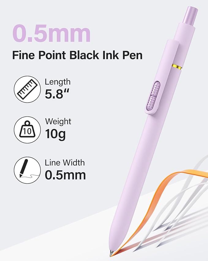 8Pcs Gel Pens - 0.5mm Black Ink Pens Fine Point Smooth Writing, Quick Drying Journaling Pens, Cute School & Office Pens for Gift