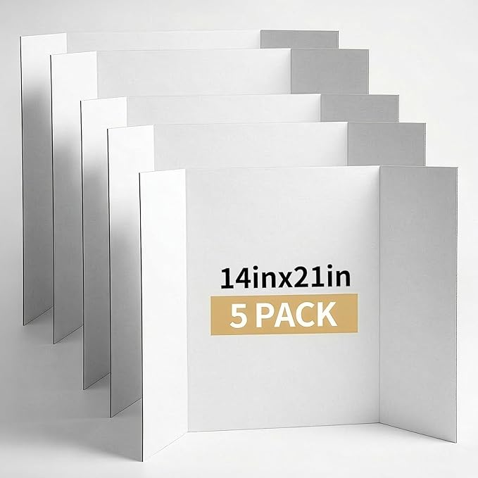 Trifold Poster Board 21 x 14 Inches 5 Packs, White Corrugated Display Boards for Presentations, Science Fairs, School Projects, and Business Exhibits