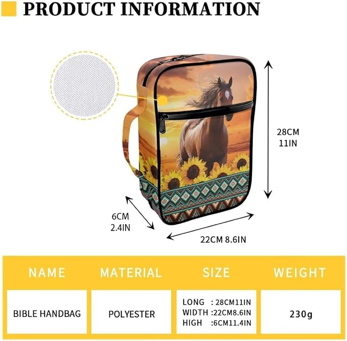 Coldinair Tribal Horse Bible Cover for Men Teen Kids Sunflower Bible Covers Case Case with Durable Handle Pocket and Zipper Bible Journal Case Nylon Bible Protector for Book Lovers