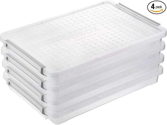 BTSKY 4 Pack A4 Plus Clear Plastic Stackable Storage Box Desk Paper Magazine Container with Buckle, Office Supplies Accessories File Protector Case Organizer, Portable Project Case Document Holders