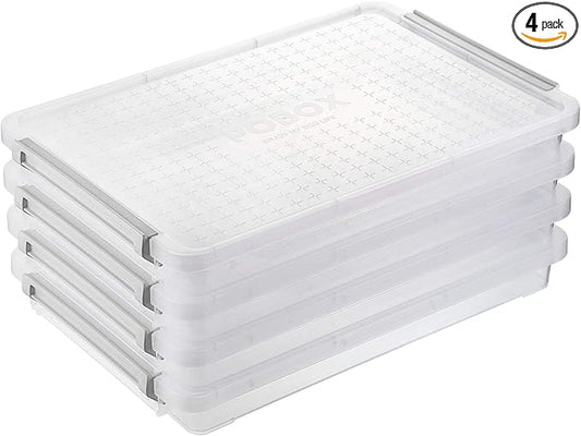 BTSKY 4 Pack A4 Plus Clear Plastic Stackable Storage Box Desk Paper Magazine Container with Buckle, Office Supplies Accessories File Protector Case Organizer, Portable Project Case Document Holders