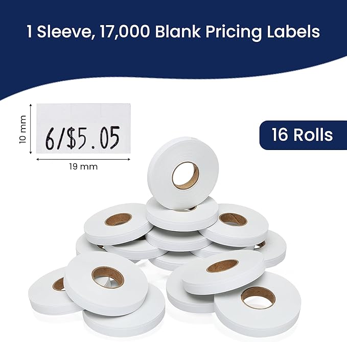 White Pricing Labels for Monarch 1110 Price Gun – Sixteen Rolls, 17,000 Price Marking Labels
